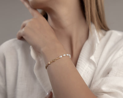 Trendiges Coffee Bean Link Armband (Kaffeebohnen Kette) mit Perlen