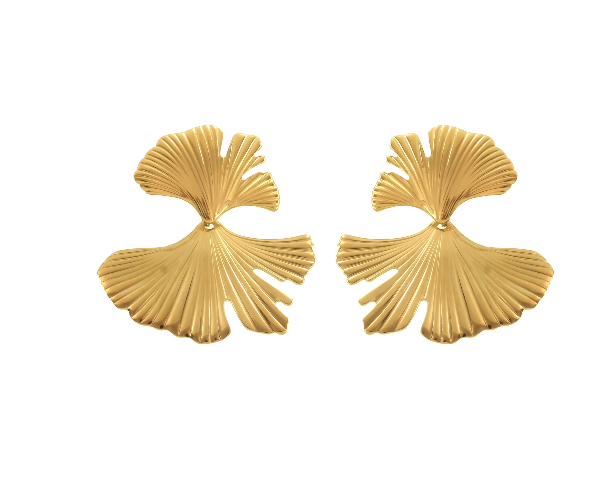 Goldene Ginkgo-Ohrringe Modell Flora, Blatt-Design von KREASY Schweiz