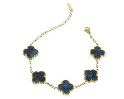 Goldenes Armband mit 5 blauen Kleeblättern, Modell Royal