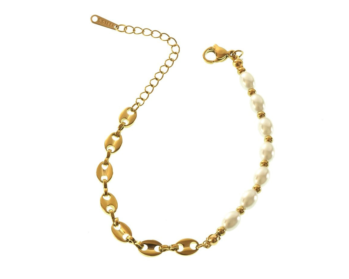 Modernes Perlenarmband in Gold im Half & Half Design, Modell Estelle