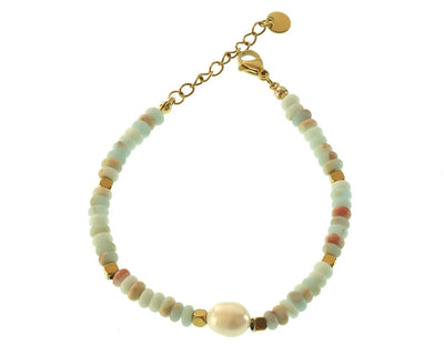 Perlenarmband in Pastellfarben (Mint, Pfirsich) mit Gold und Perle, Modell Maui