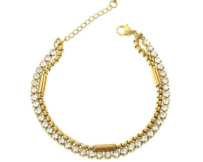 Goldenes Tennisarmband im Layering Look mit zweiter Kette, Modell Luxe