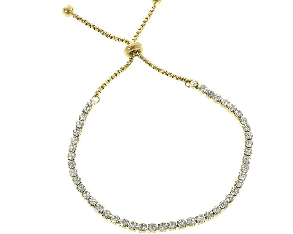 Goldenes Tennisarmband mit verstellbarem Slider-Verschluss, passt jedem Handgelenk