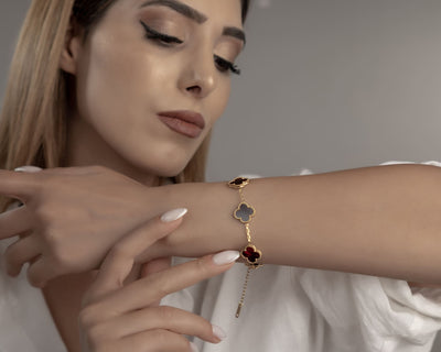 Vintage Style Clover Bracelet Red Gold, nickelfrei