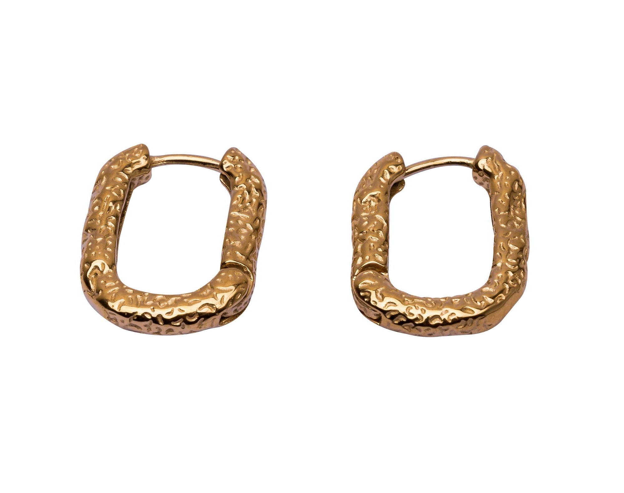 Rechteckige Creolen mit geprägtem Muster – Goldene Eleganz