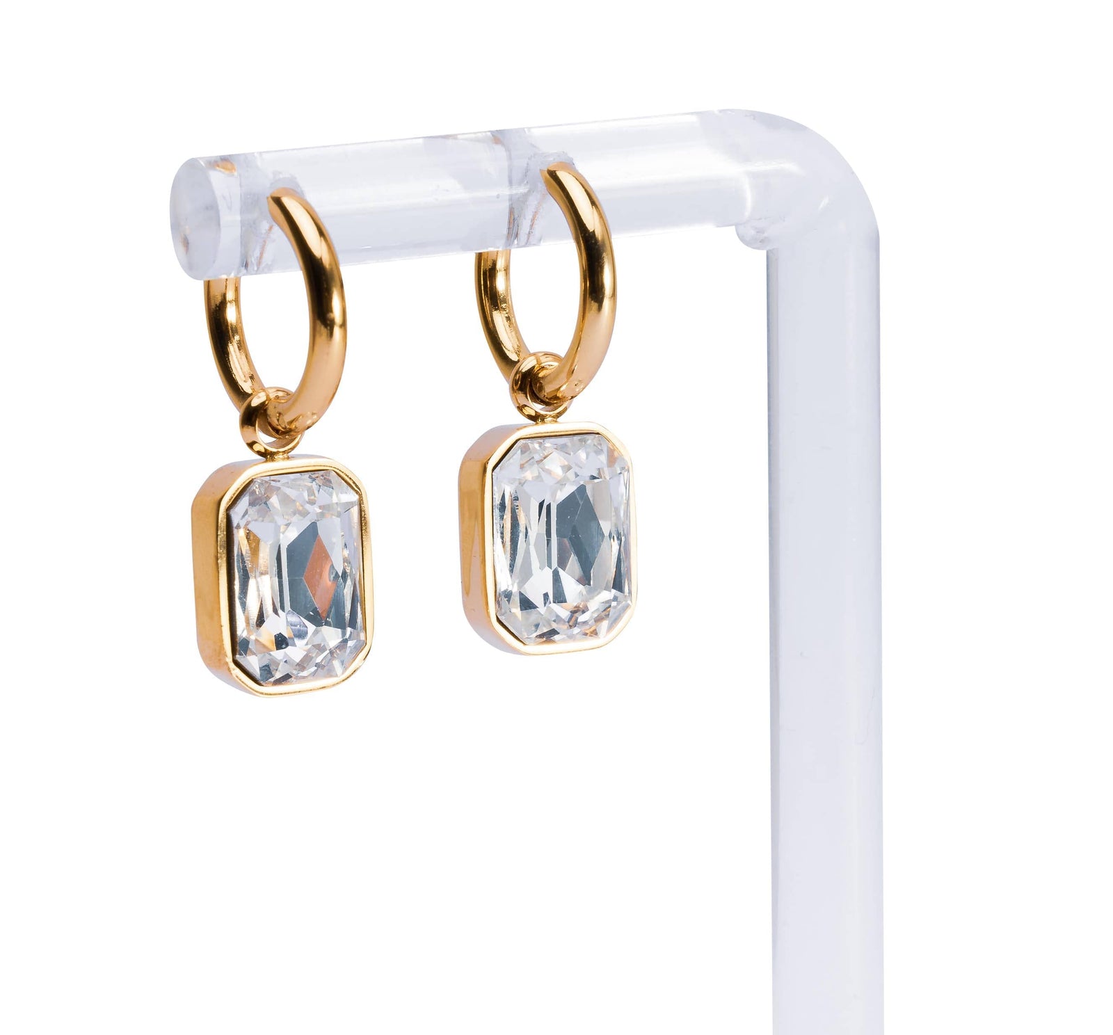 Vergoldete Creolen Ohrringe mit rechteckigem Zirkonia-Anhänger