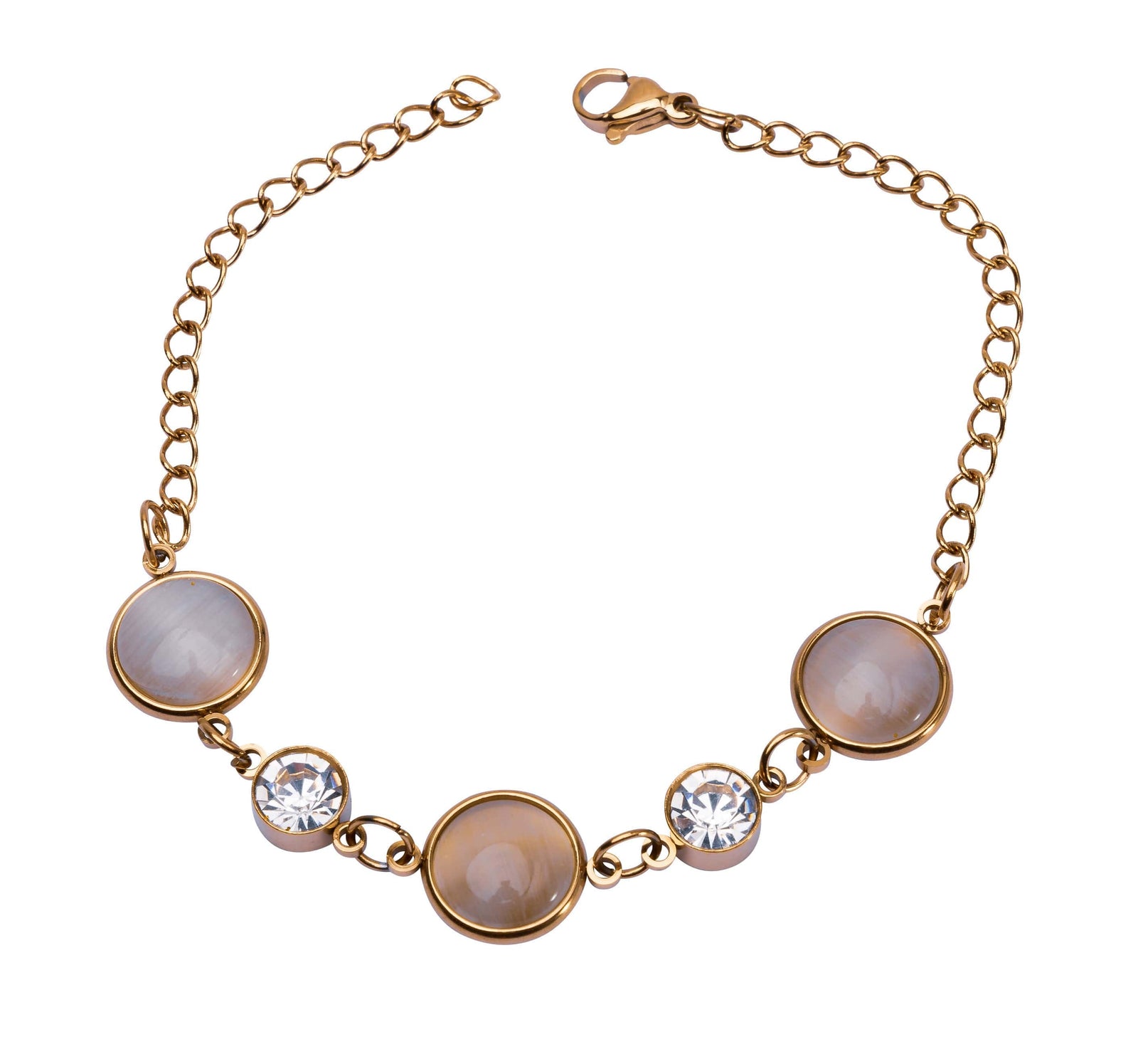 Goldenes Armschmuck mit Perlen und Zirkonia