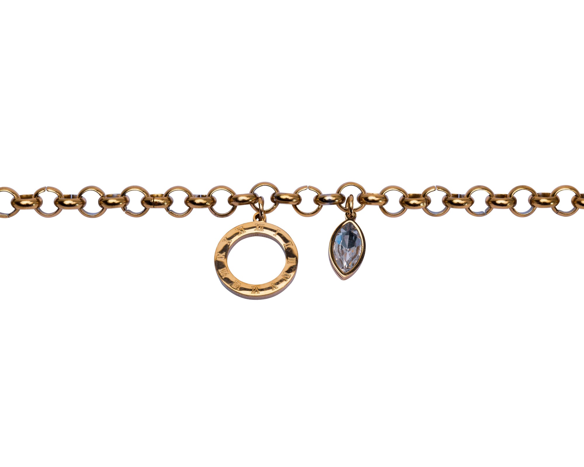 Goldenes Armschmuck mit römischen Ziffern und Zirkonia