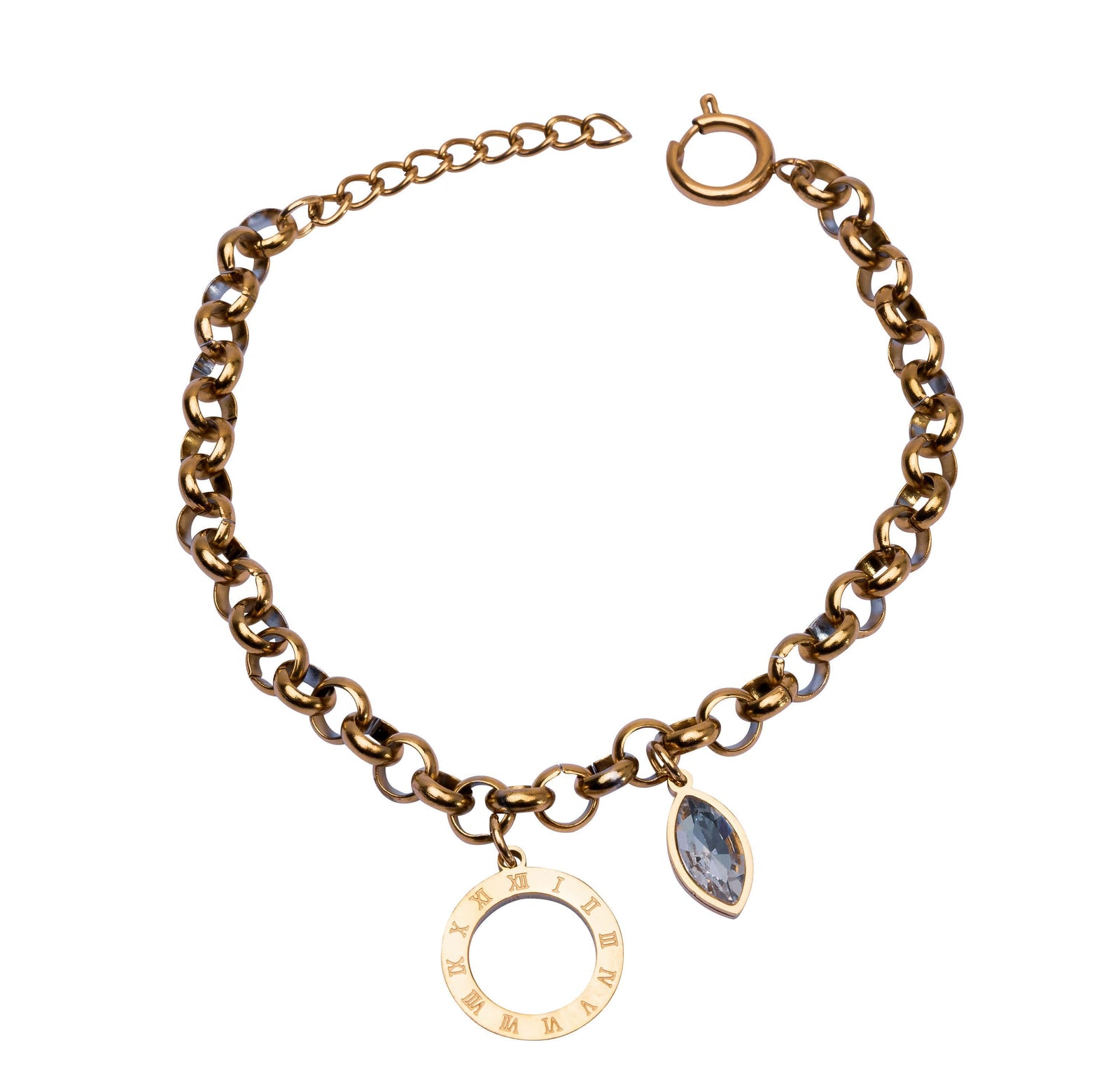 Goldenes Armschmuck mit römischen Ziffern und Zirkonia