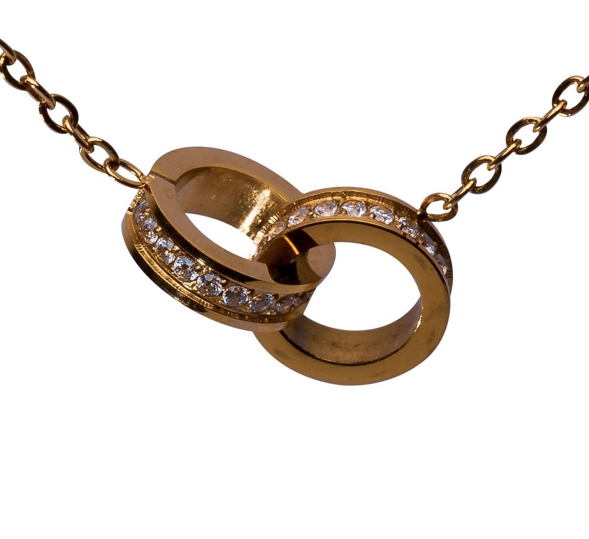 Goldene Halskette mit Ringen und funkelnden Zirkonia