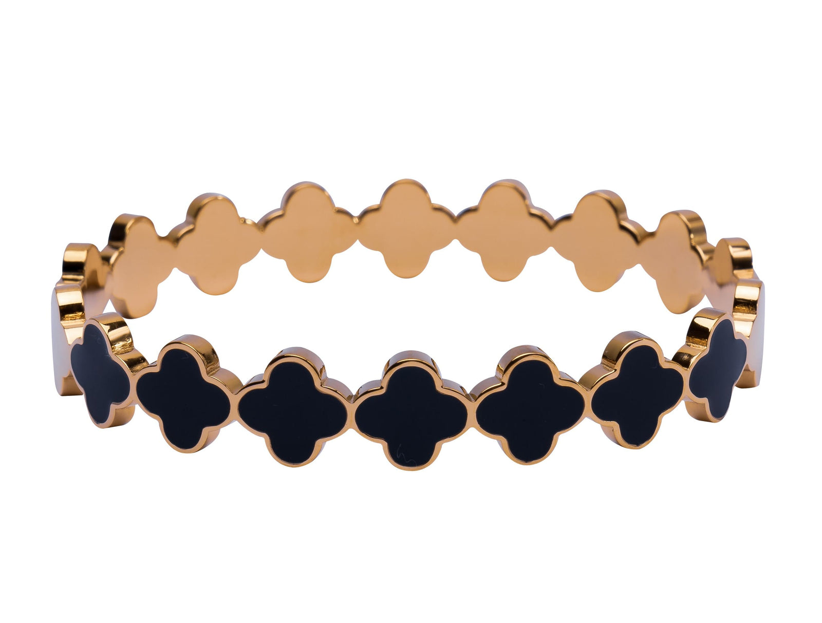 Armreifen mit schwarzem Kleeblatt-Design, elegant