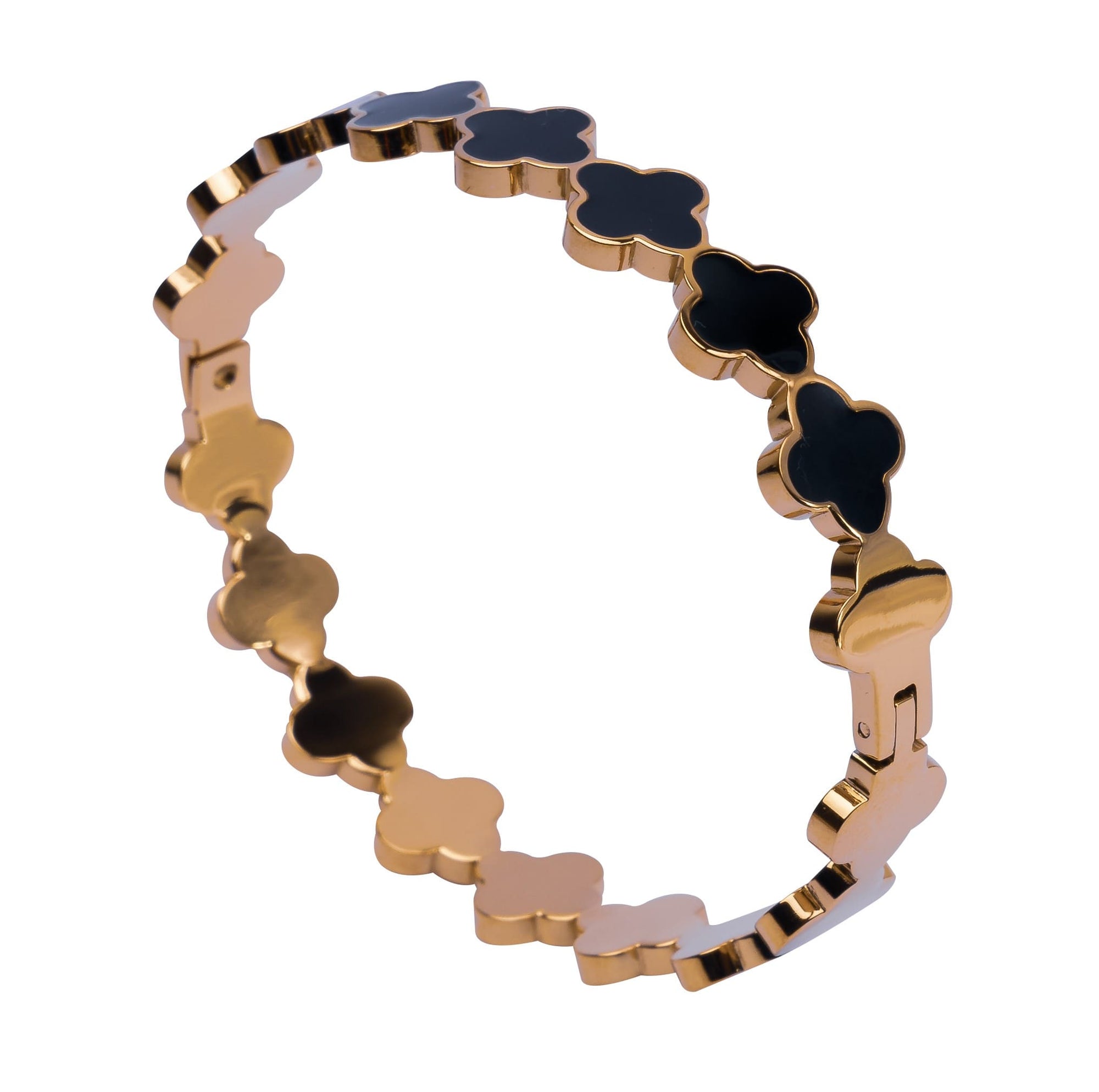 Armreifen mit schwarzem Kleeblatt-Design, elegant