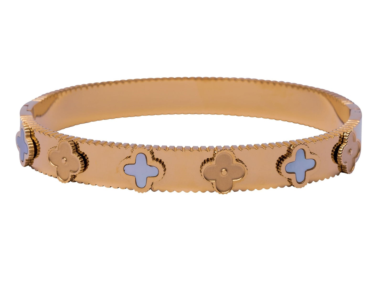 Armreifen Kleeblatt-Design Gold – Eleganter Armschmuck mit Perlmutt