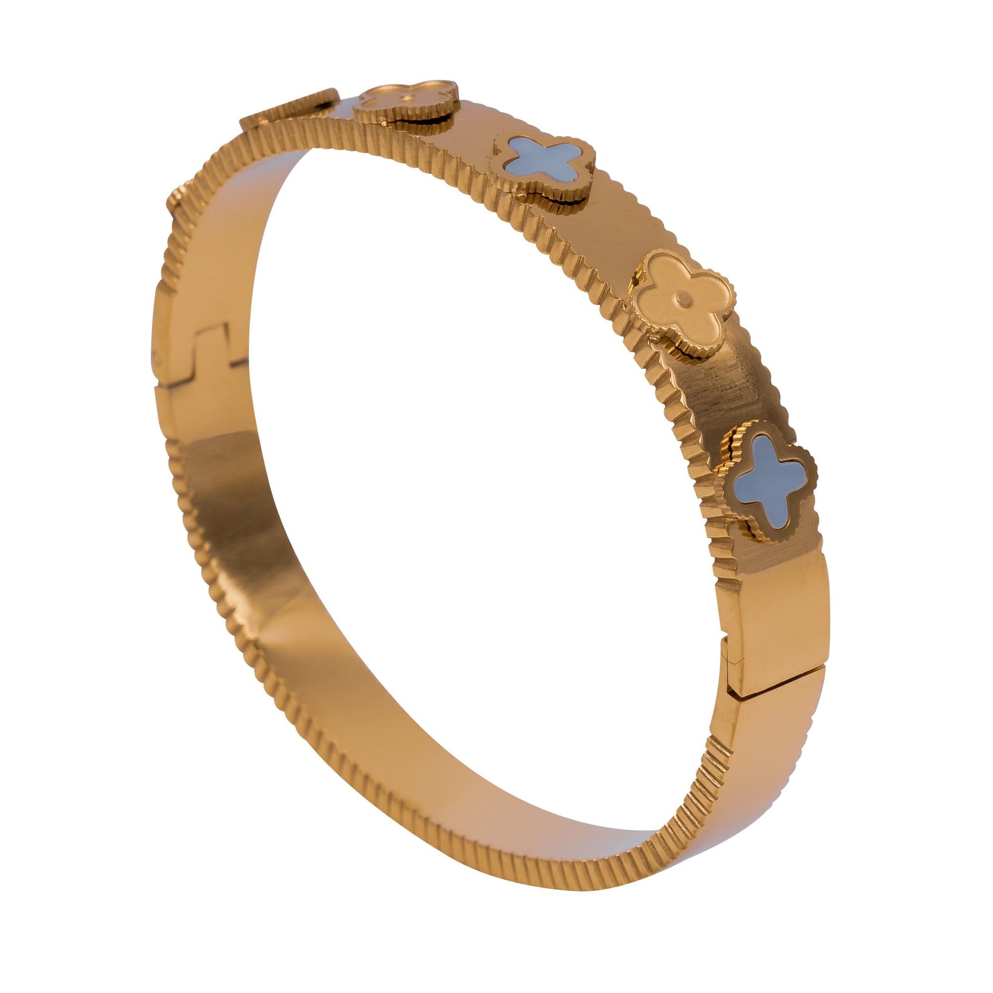 Armreifen Kleeblatt-Design Gold – Eleganter Armschmuck mit Perlmutt