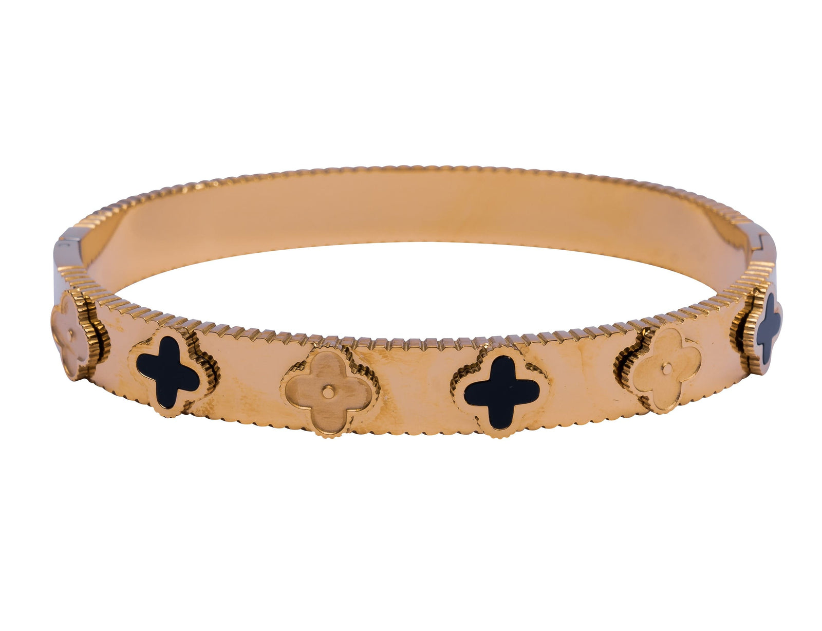 Armreifen Kleeblatt Gold Schwarz – Moderner Armschmuck