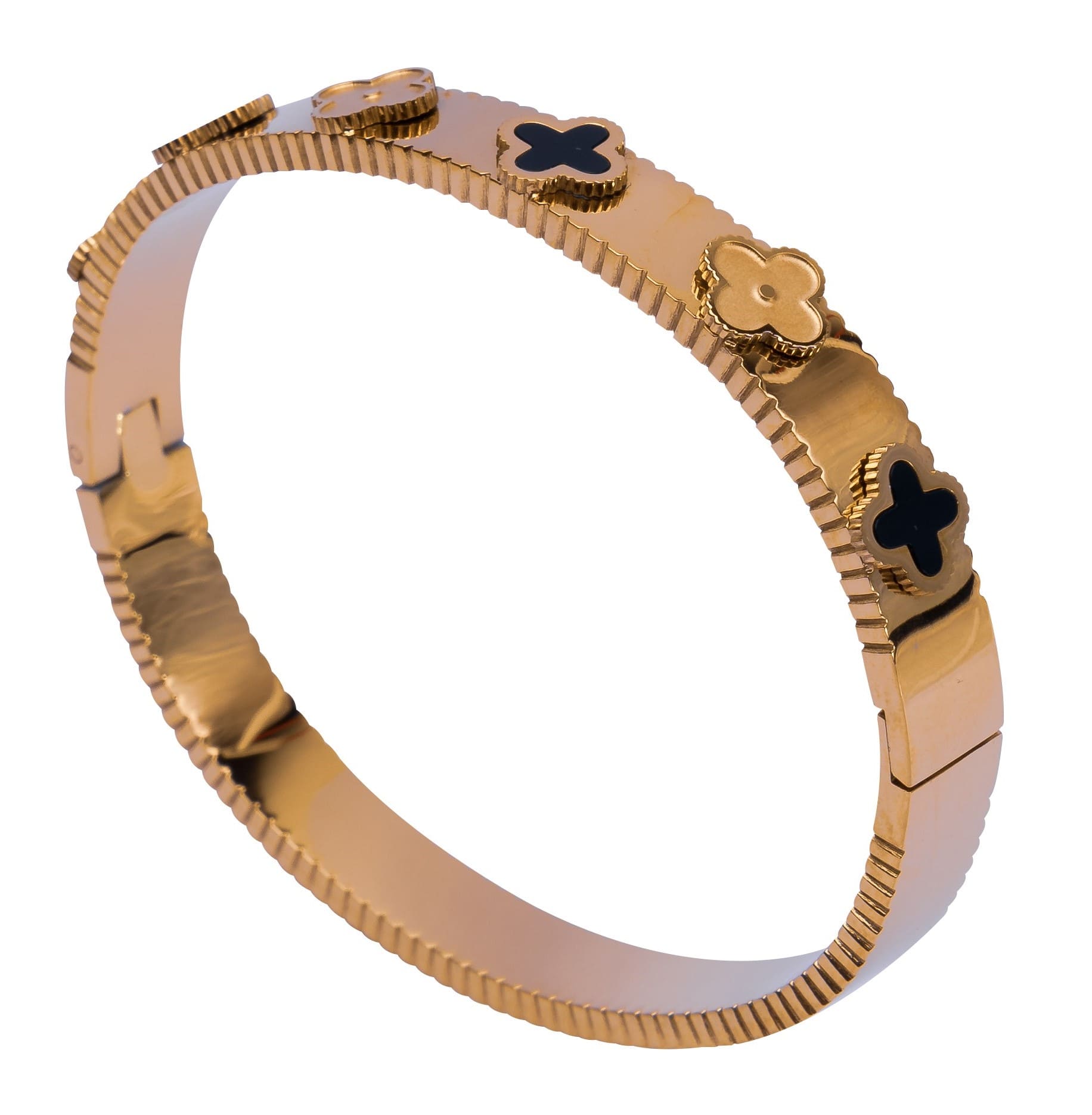 Armreifen Kleeblatt Gold Schwarz – Moderner Armschmuck