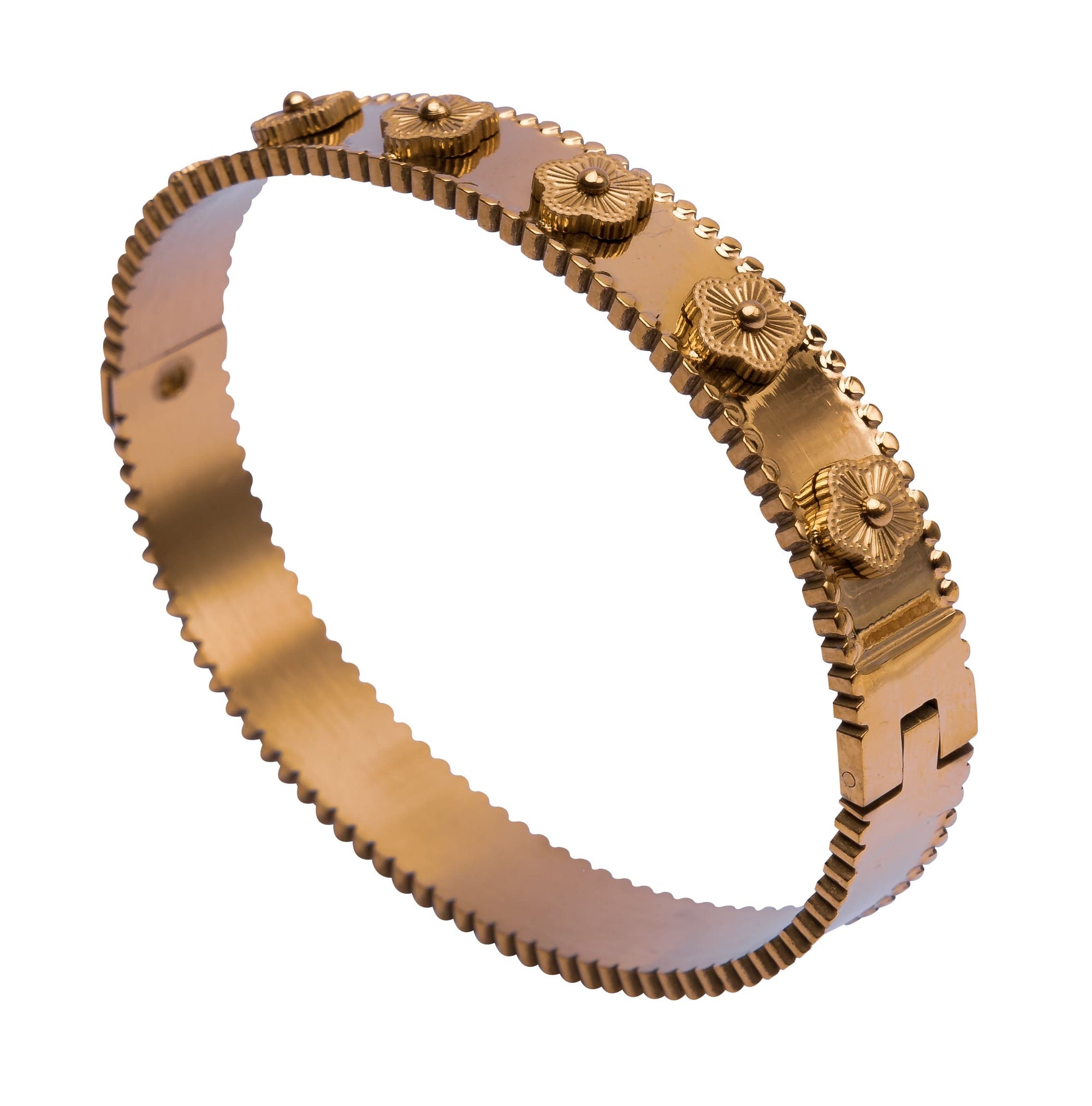 Goldener Armreifen mit Kleeblattmotiv – Edler Armschmuck