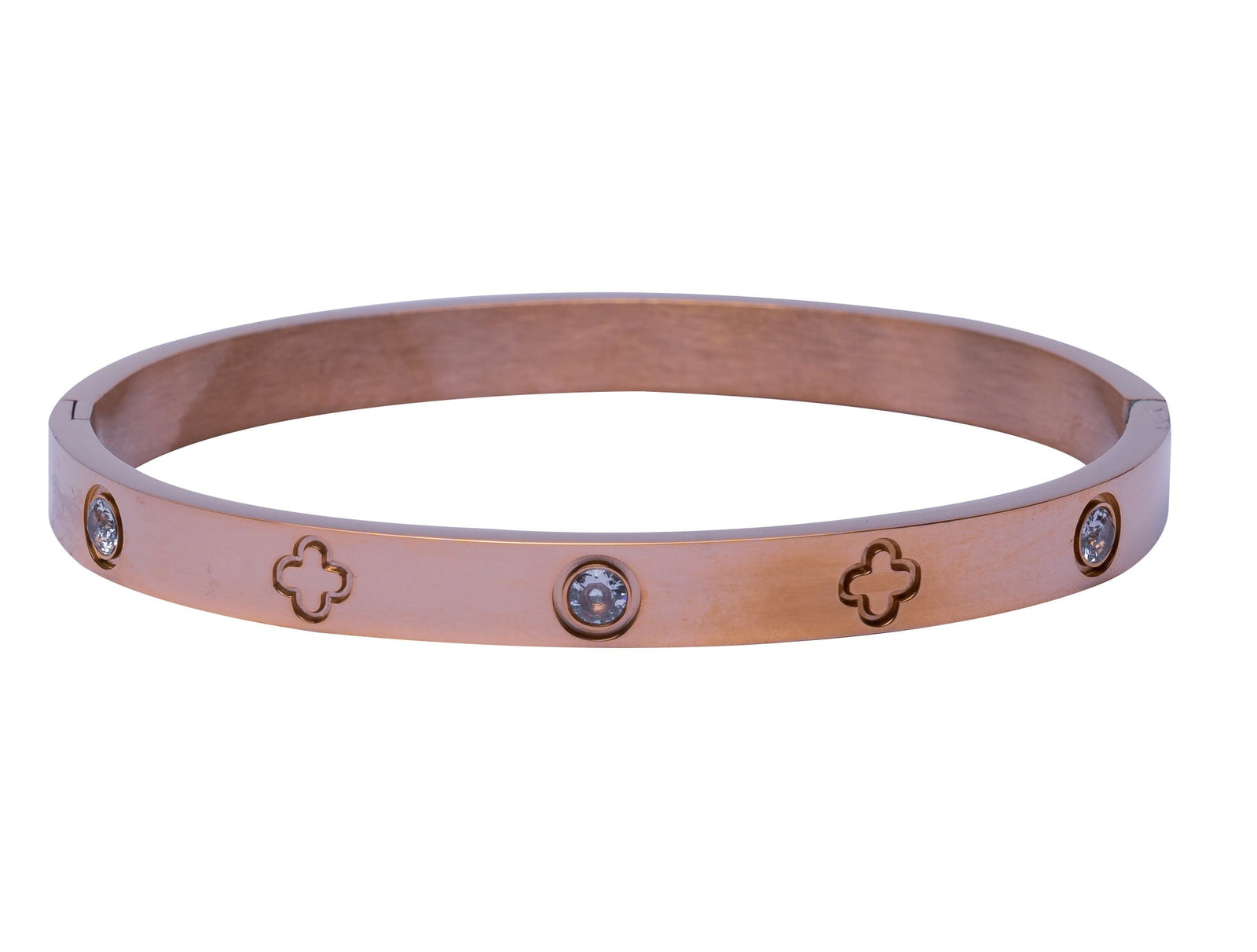 Rosegoldener Armreifen mit Zirkonia und Kleeblatt