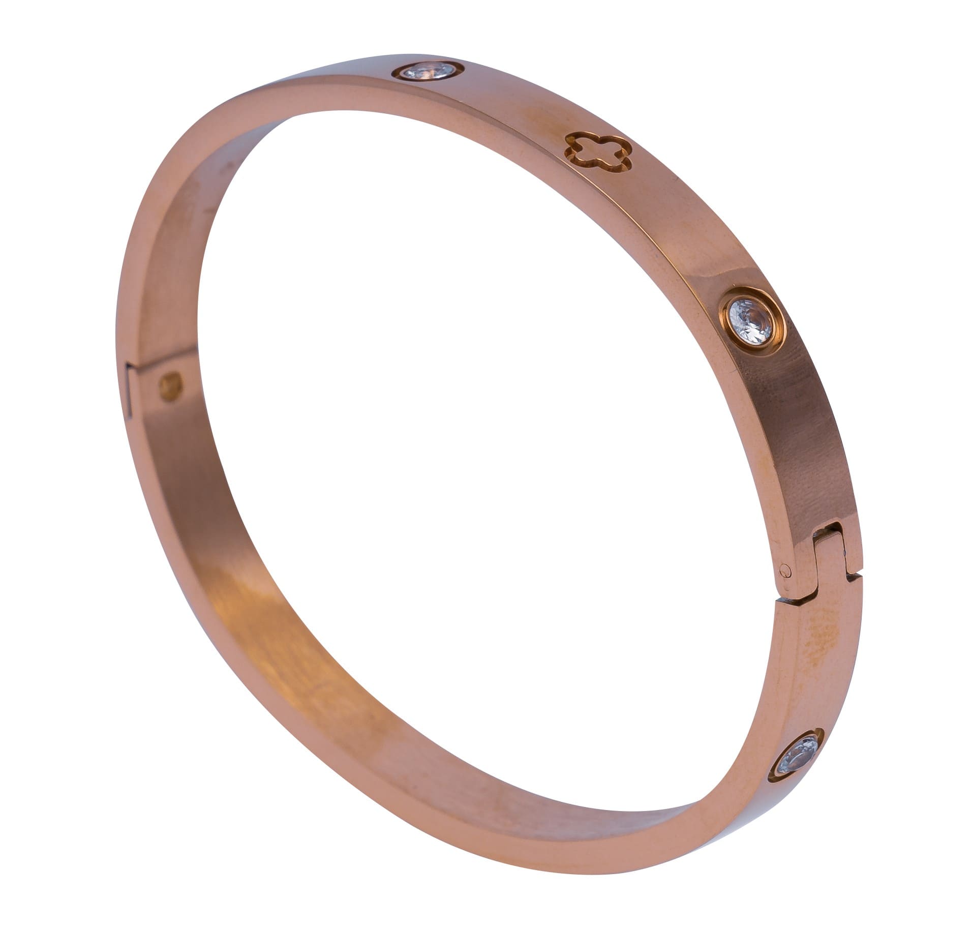 Rosegoldener Armreifen mit Zirkonia und Kleeblatt