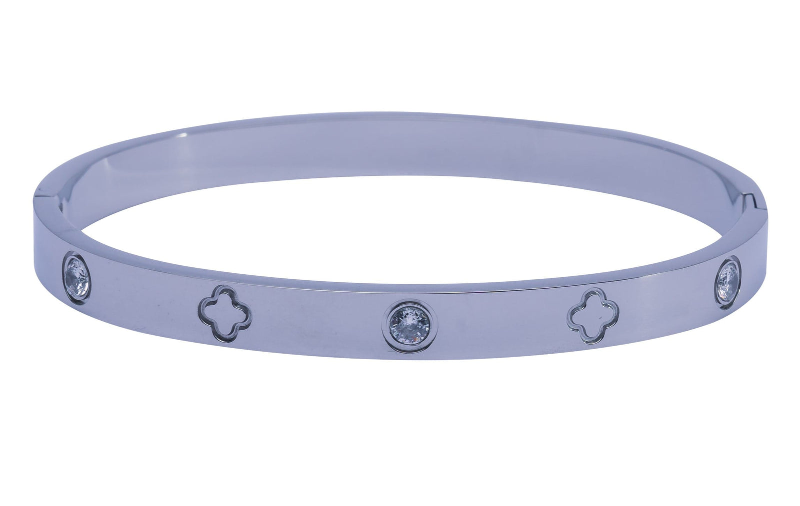 Silberner Armreifen für Damen mit Zirkonia und Kleeblatt-Design