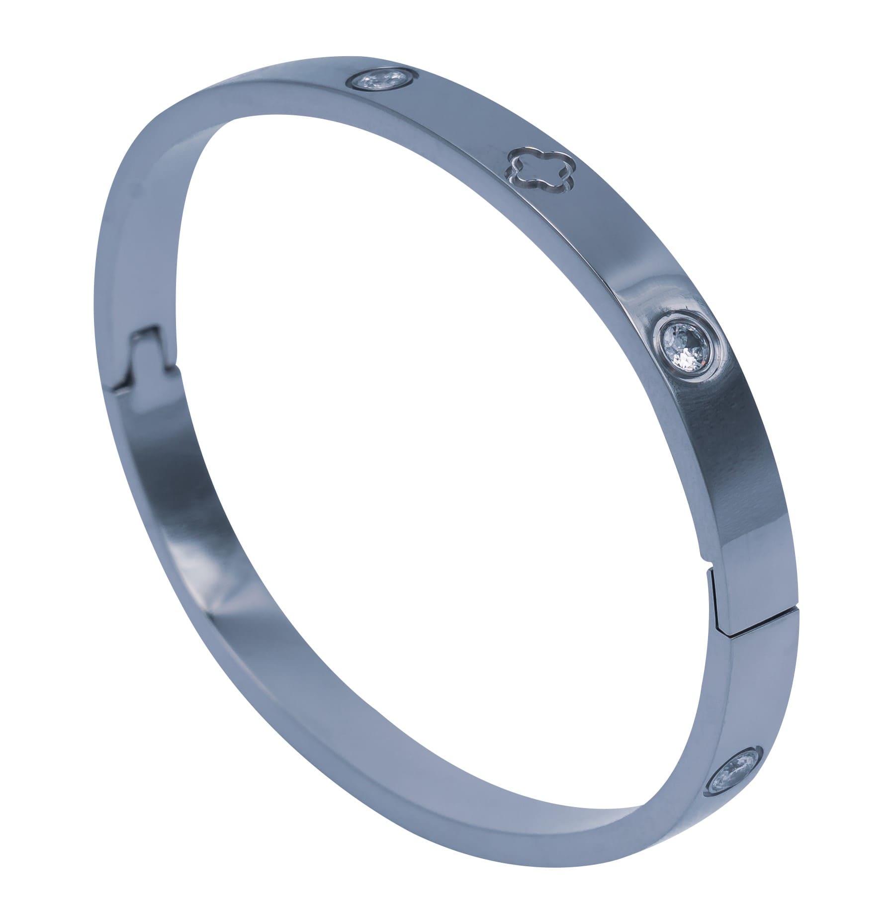 Silberner Armreifen für Damen mit Zirkonia und Kleeblatt-Design