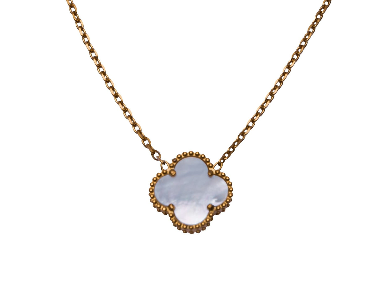 Halskette mit Perlmutt Kleeblatt-Anhänger in Gold