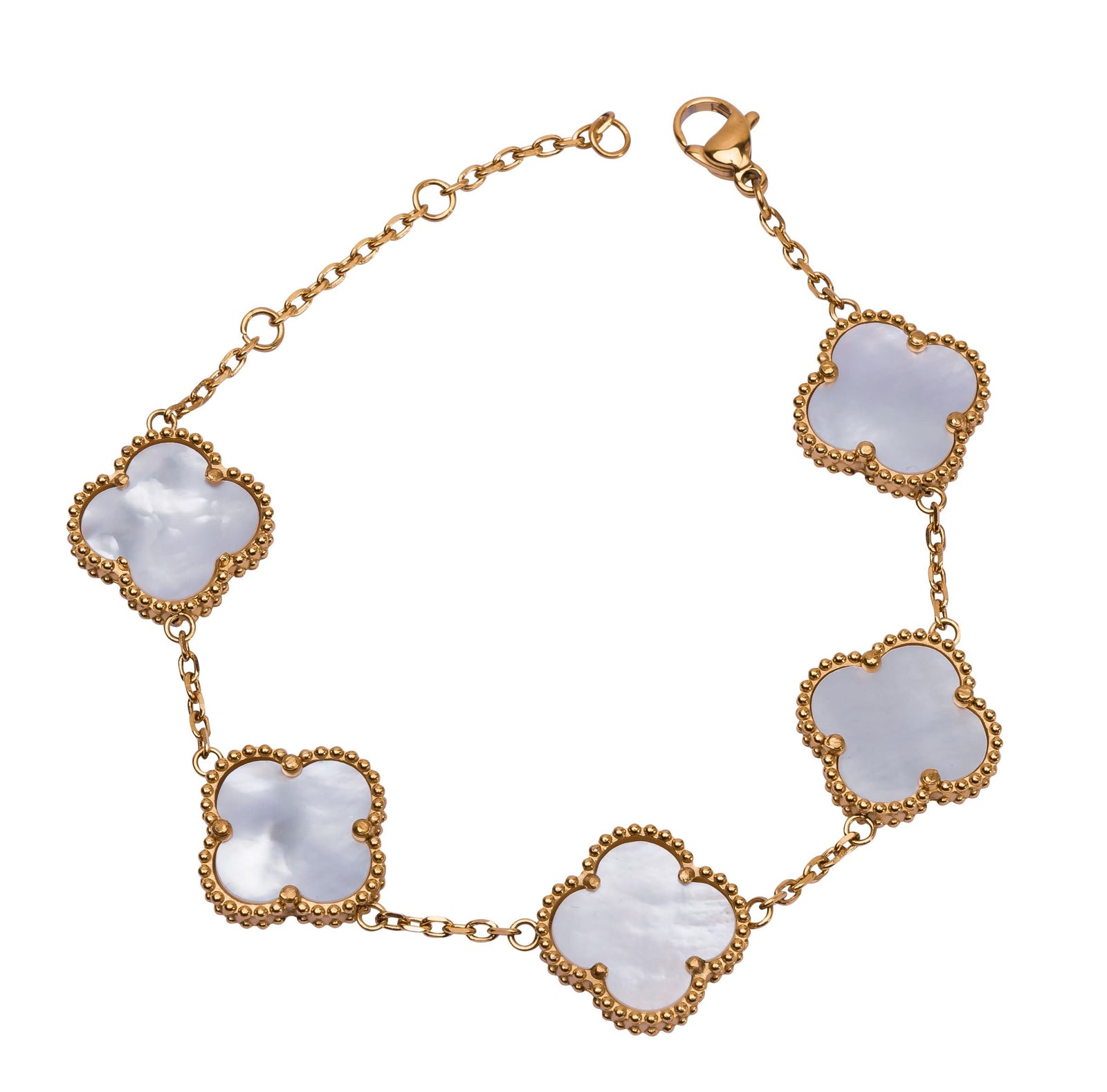 Armschmuck mit Perlmutt Kleeblatt-Elementen in Gold