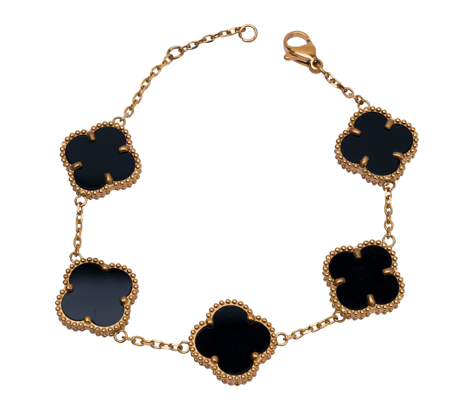 Goldenes Armschmuck mit schwarzen Kleeblättern für Damen