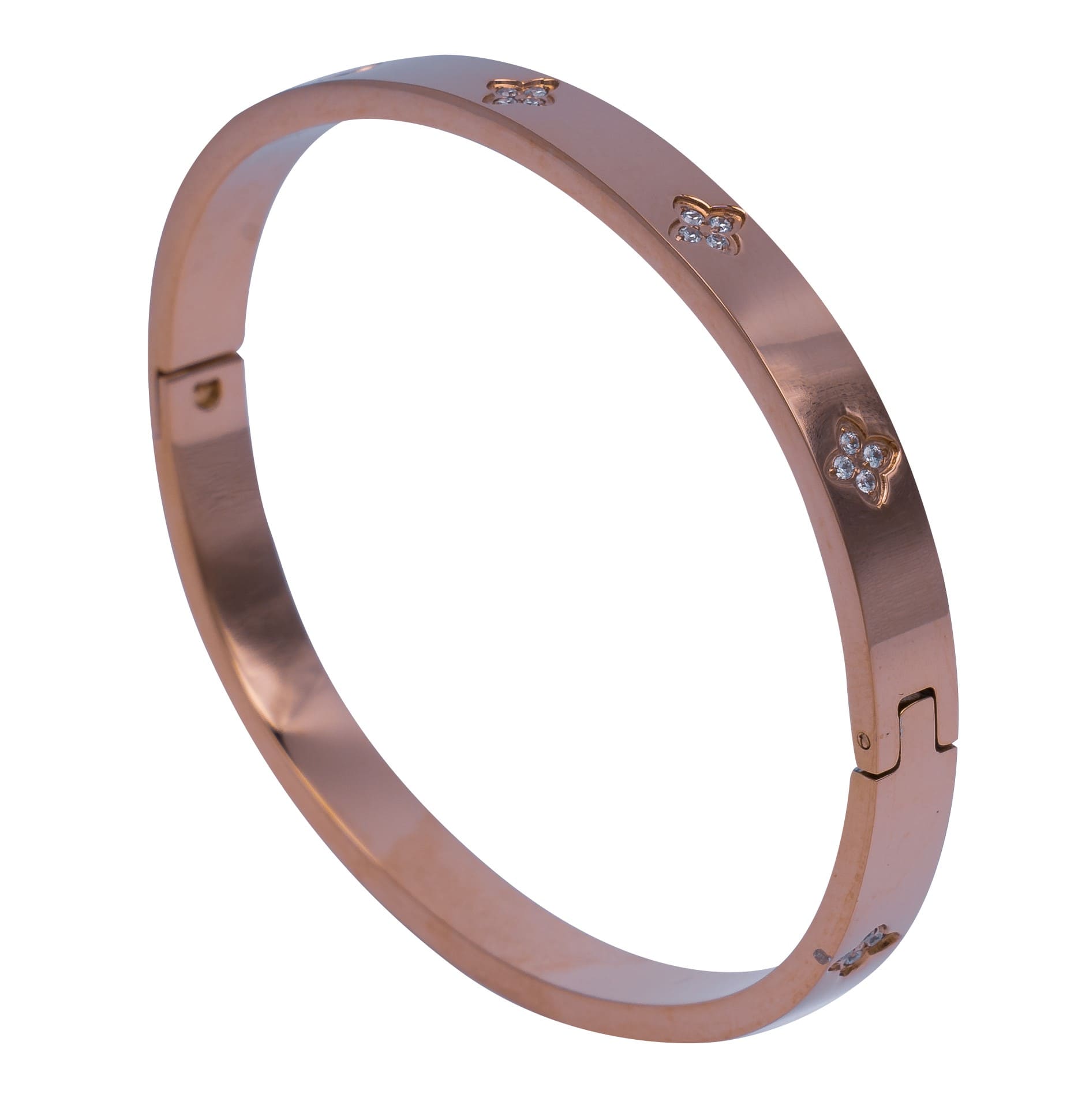 Rosegoldener Armreifen mit Zirkonia und Kleeblatt-Motiv