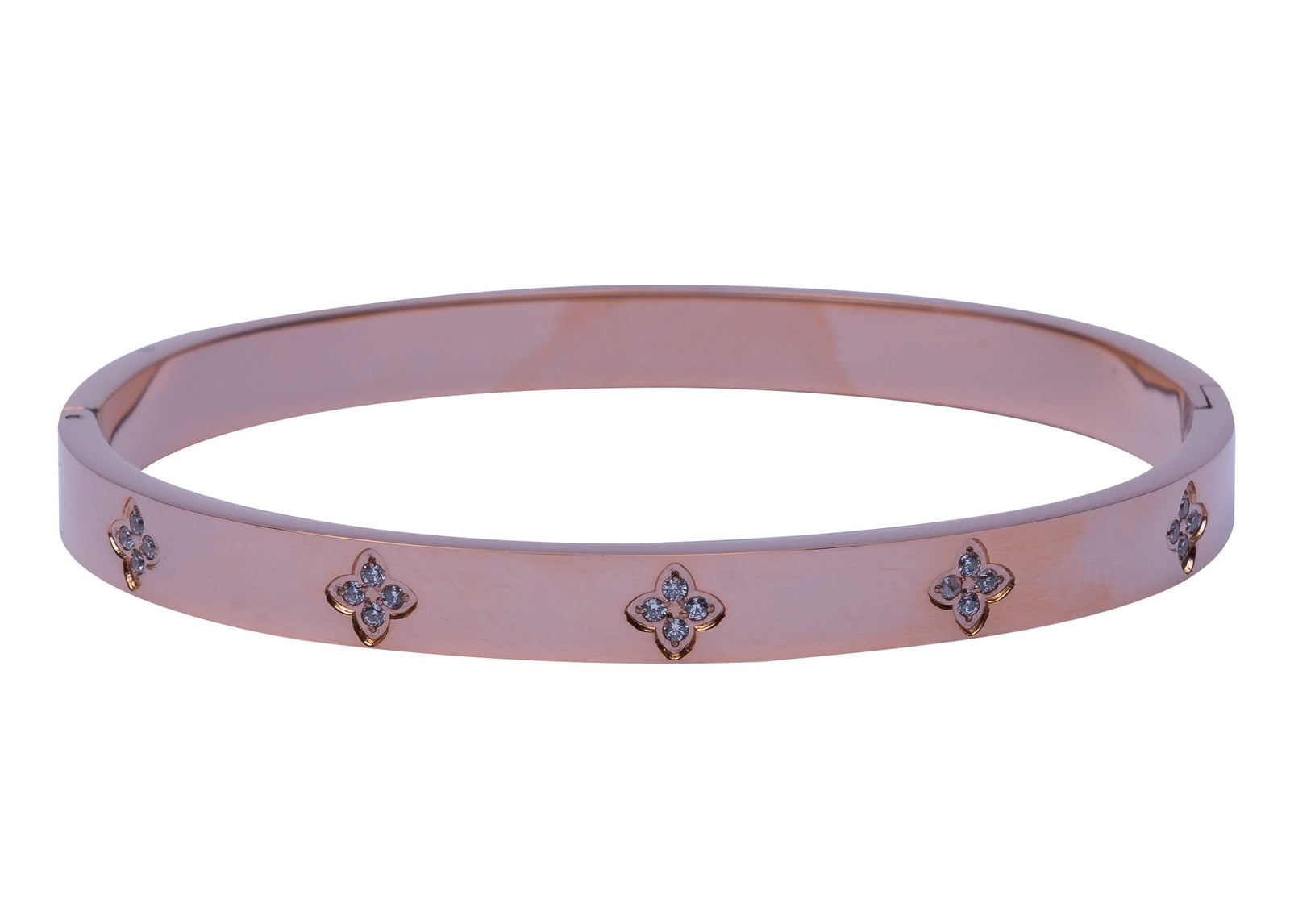 Rosegoldener Armreifen mit Zirkonia und Kleeblatt-Motiv