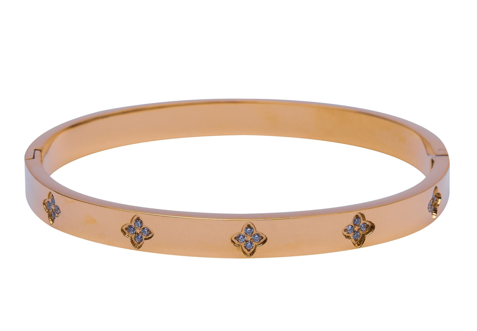 Vergoldeter Armreifen mit Zirkonia und Kleeblatt-Verzierung