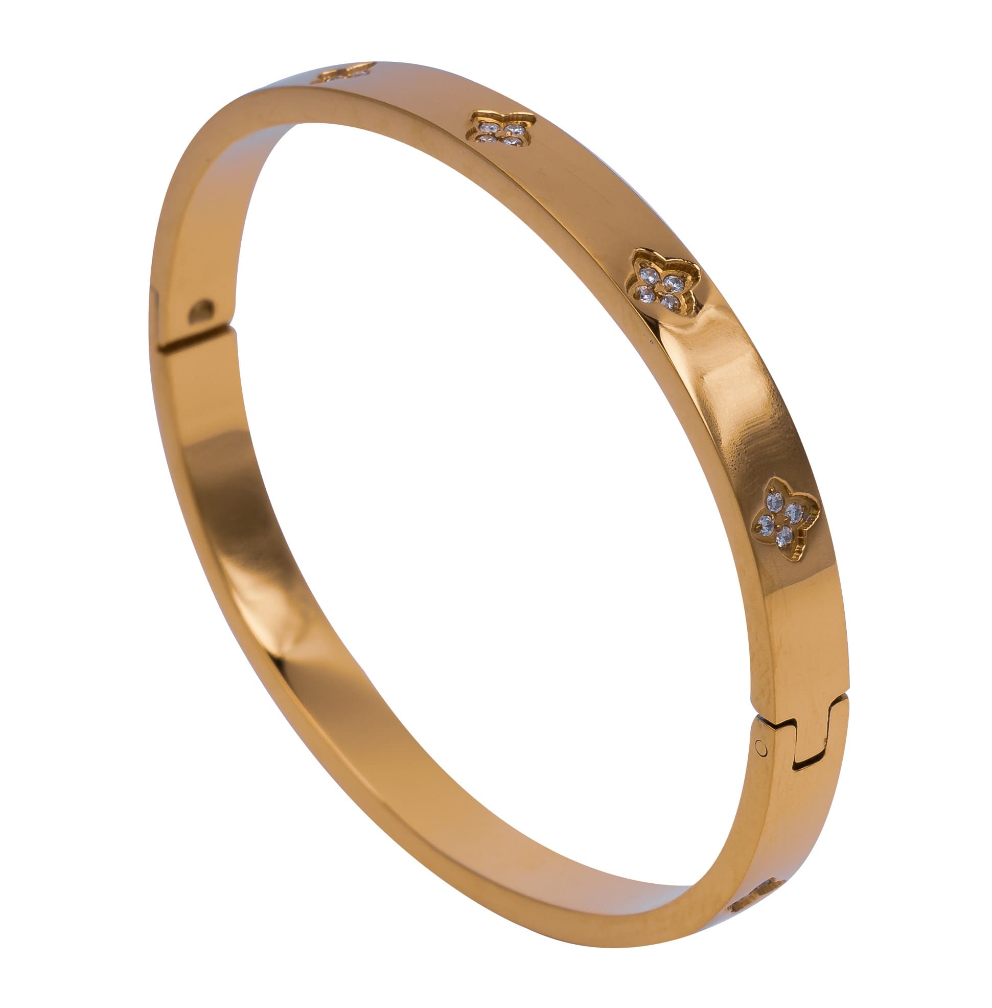 Vergoldeter Armreifen mit Zirkonia und Kleeblatt-Verzierung