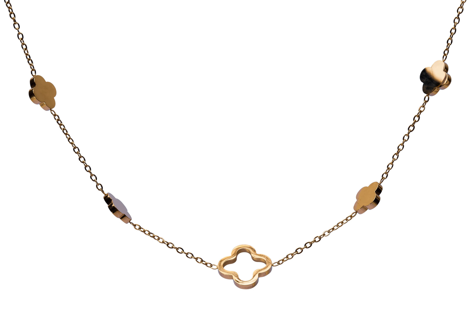 Vergoldete Halskette mit goldenen Kleeblatt-Anhängern