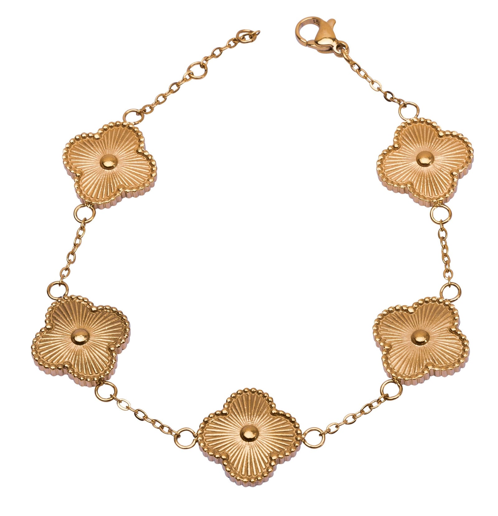 Vergoldetes Armschmuck mit filigranen Kleeblatt-Details