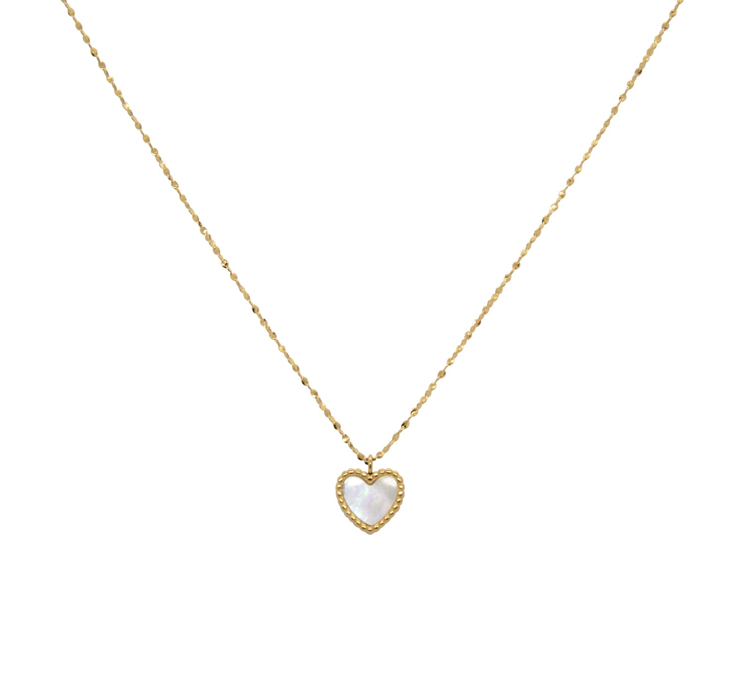 Elegante Herz-Halskette mit schimmerndem Perlmuttanhänger-Bild mit hängende Halskette