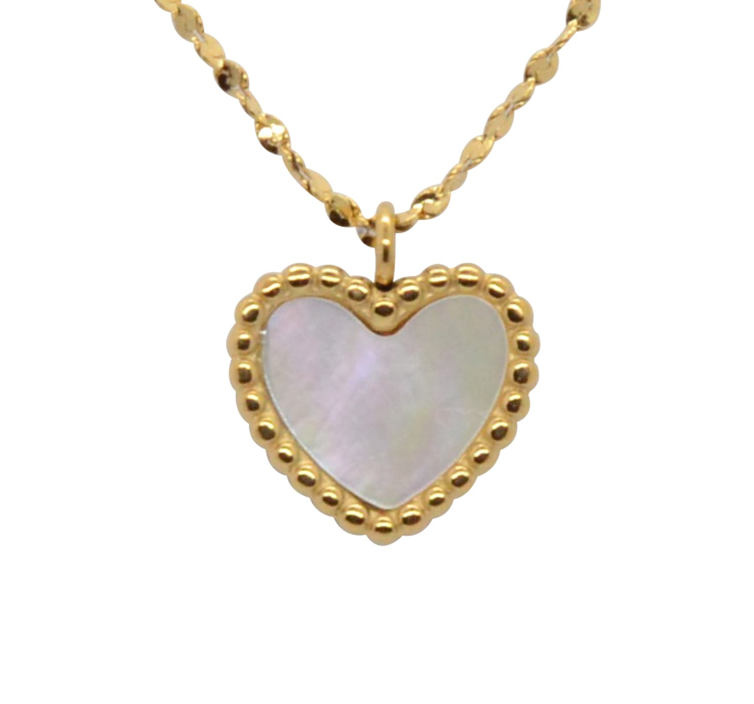 Elegante Herz-Halskette mit schimmerndem Perlmuttanhänger-Bild mit Herz Detail