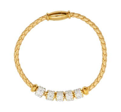 Eleganter, goldener Armschmuck mit Zirkonia und geflochtenem Band-auf dem Bild ist dieser Armschmuck komplett zu sehen