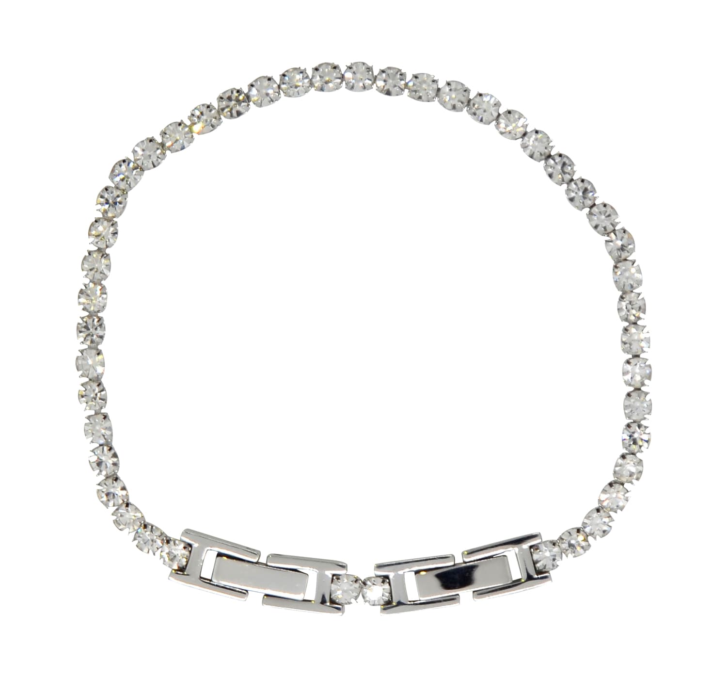 Eleganter Tennisarmband mit Zirkonia und silberfarbenen Details-auf dem ist der komplette Tennisarmband zu sehen