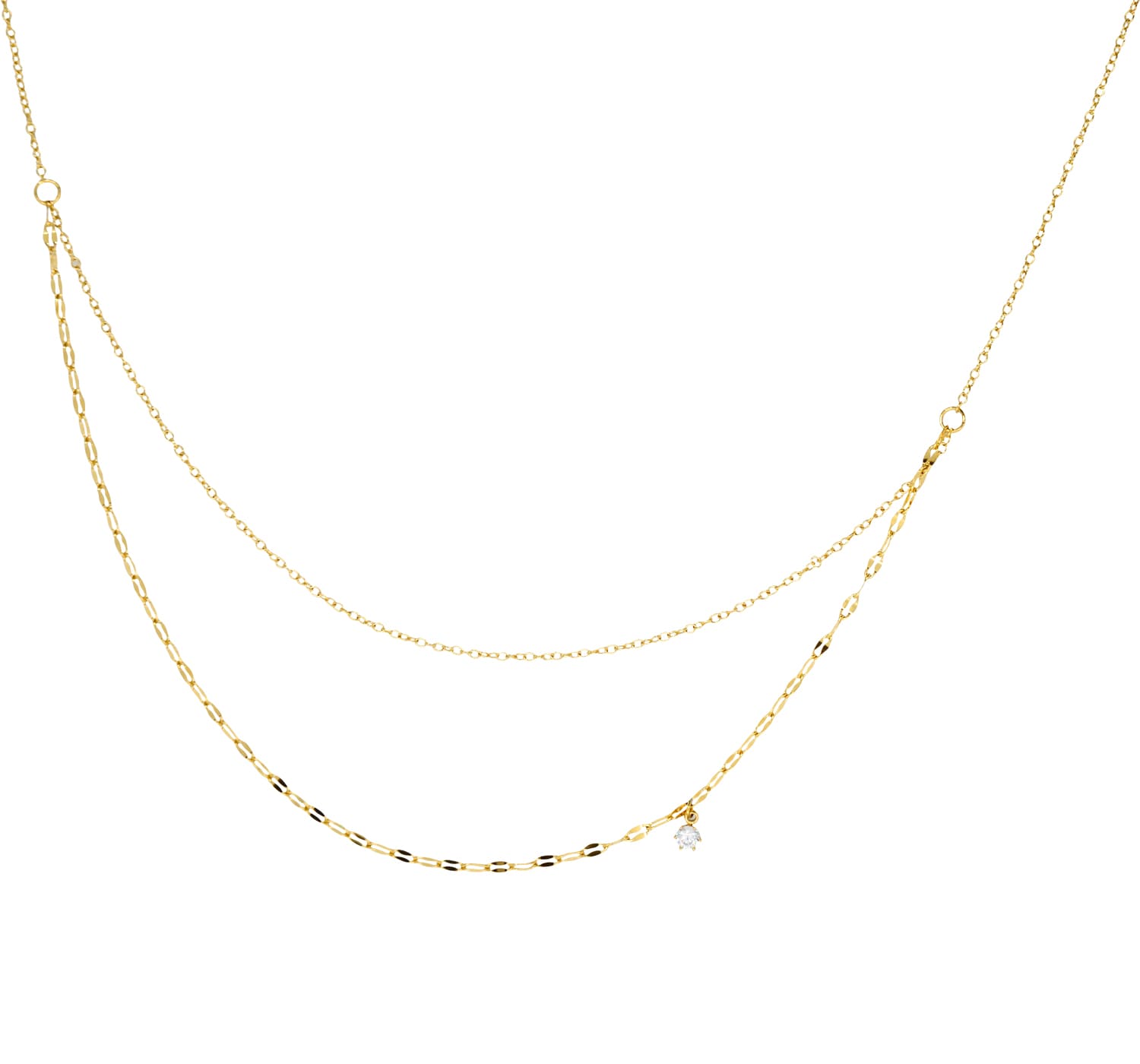 Filigrane Doppel-Halskette mit zartem Zirkonia Anhänger- Bild mit hängende Halskette