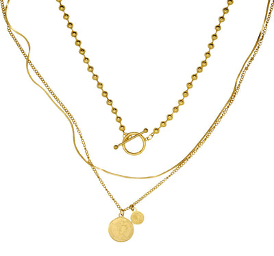 goldene Layering-Halskette mit Münzanhängern und Kugelketten