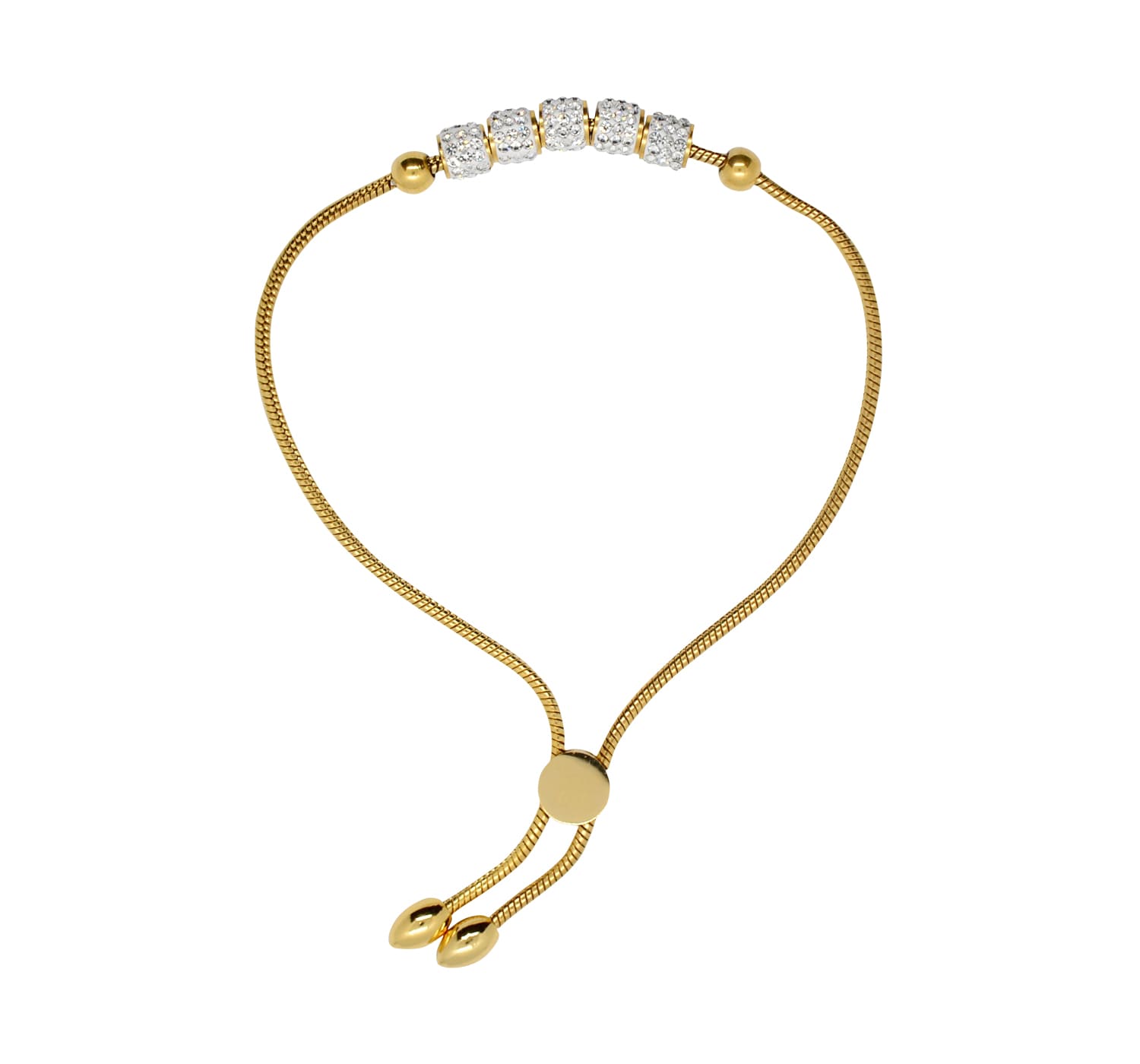 Verstellbarer, goldener Armschmuck mit Zirkonia-Elementen-auf dem Bild ist der goldene Armschmuck komplett zu sehen