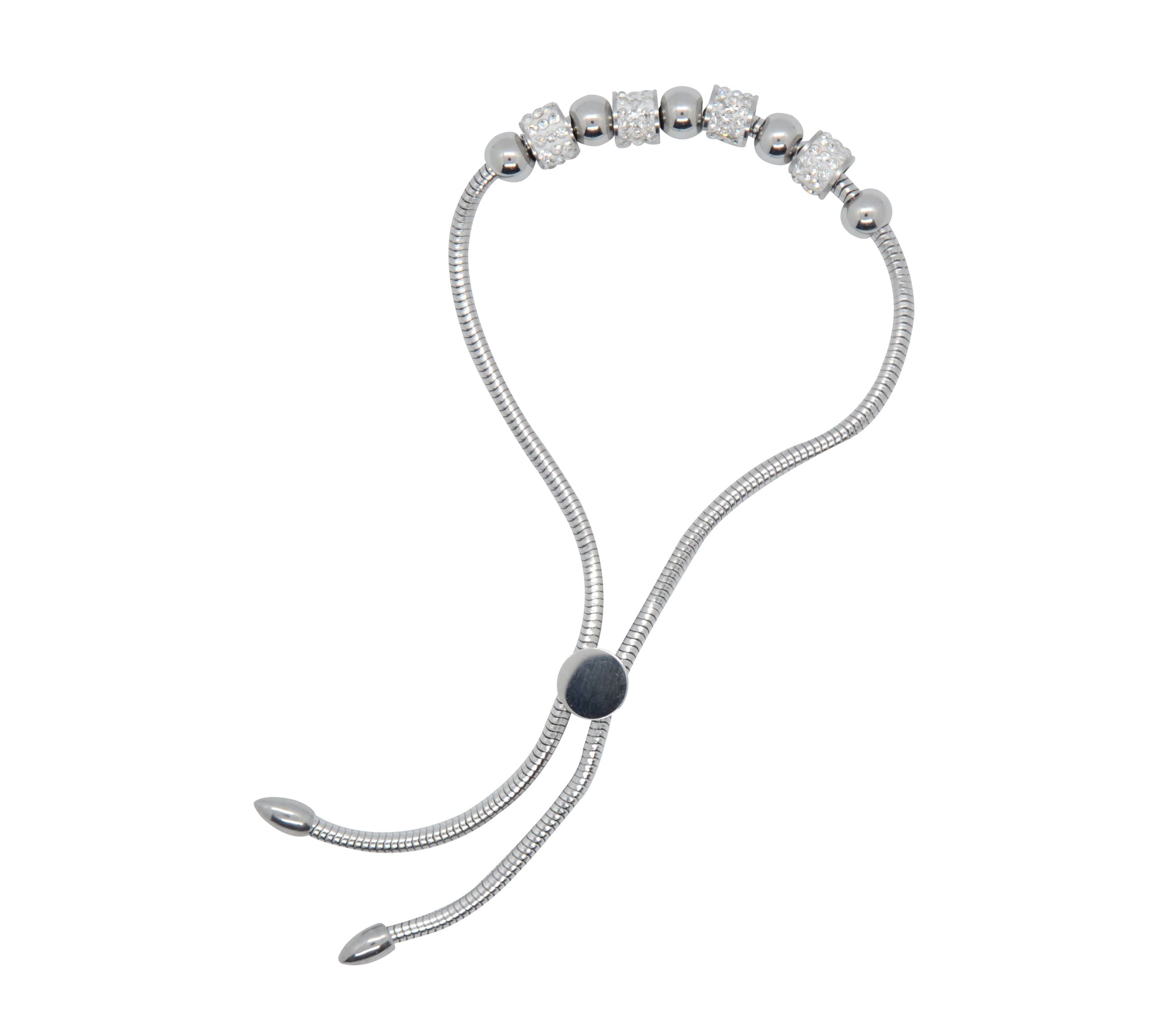 Verstellbarer, silberener Armschmuck mit Zirkonia-Elementen-auf dem Bild ist der silberne Armschmuck sichtbar