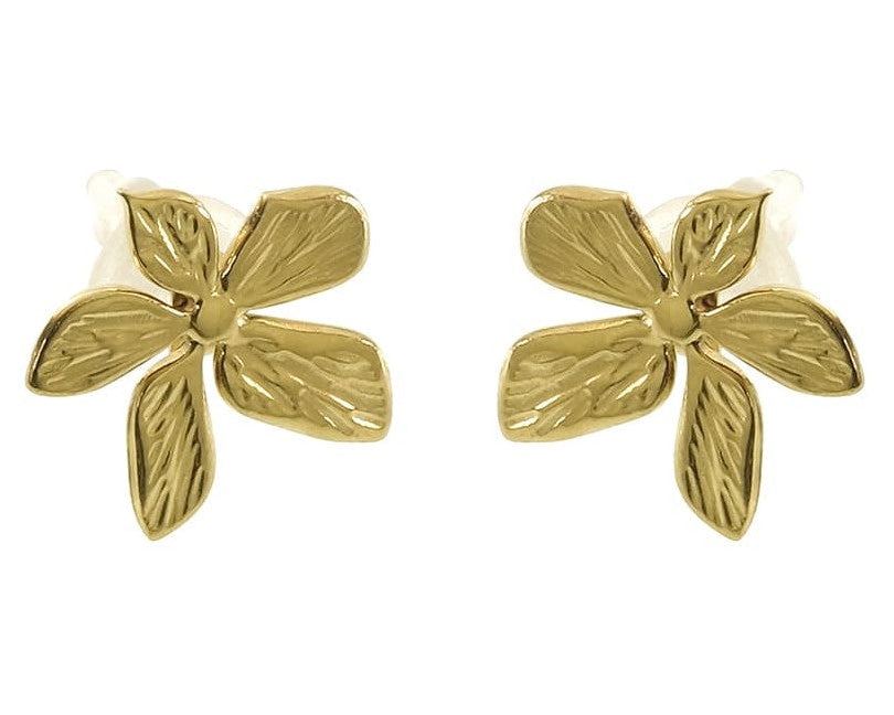 Goldene Blumen-Ohrstecker Modell Bloom mit feiner Struktur