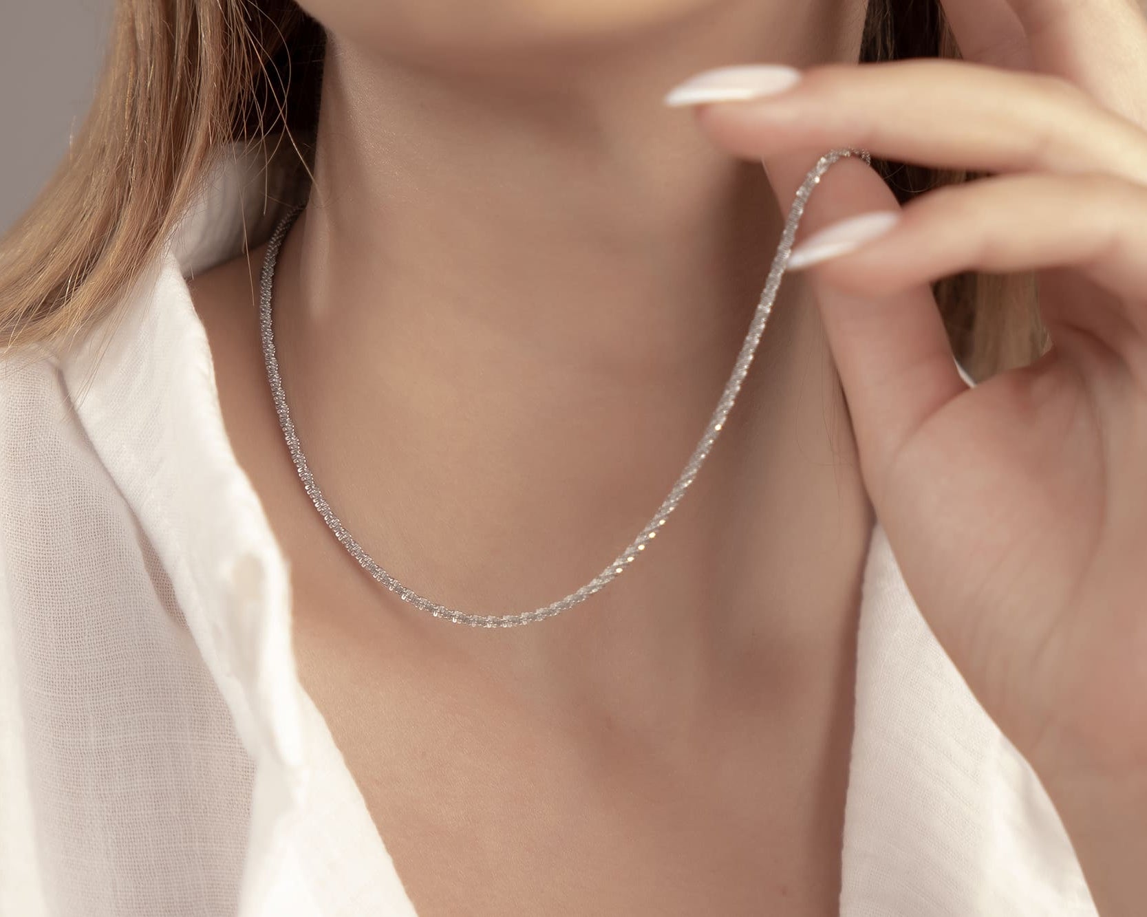 Funkelnde Silberkette für Damen, Halskette mit Sparkle Effekt