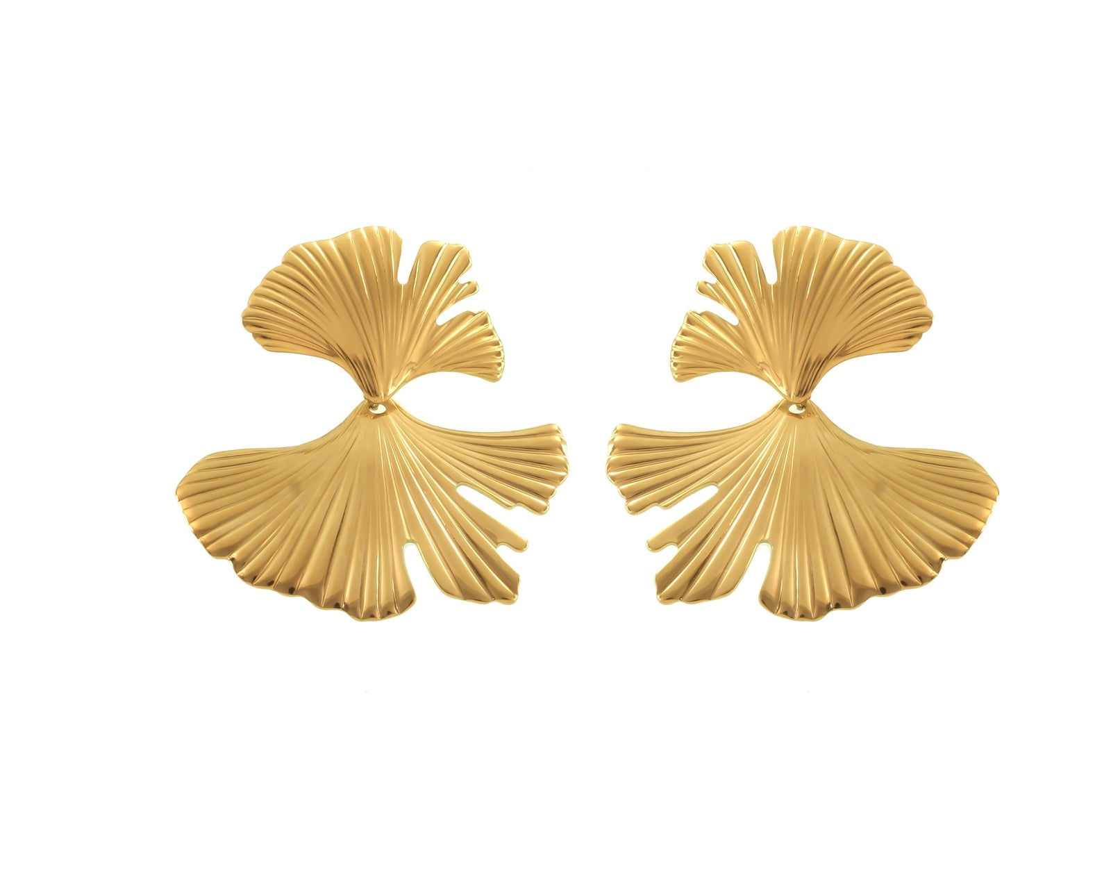 Goldene Ginkgo-Ohrringe Modell Flora, Blatt-Design von KREASY Schweiz