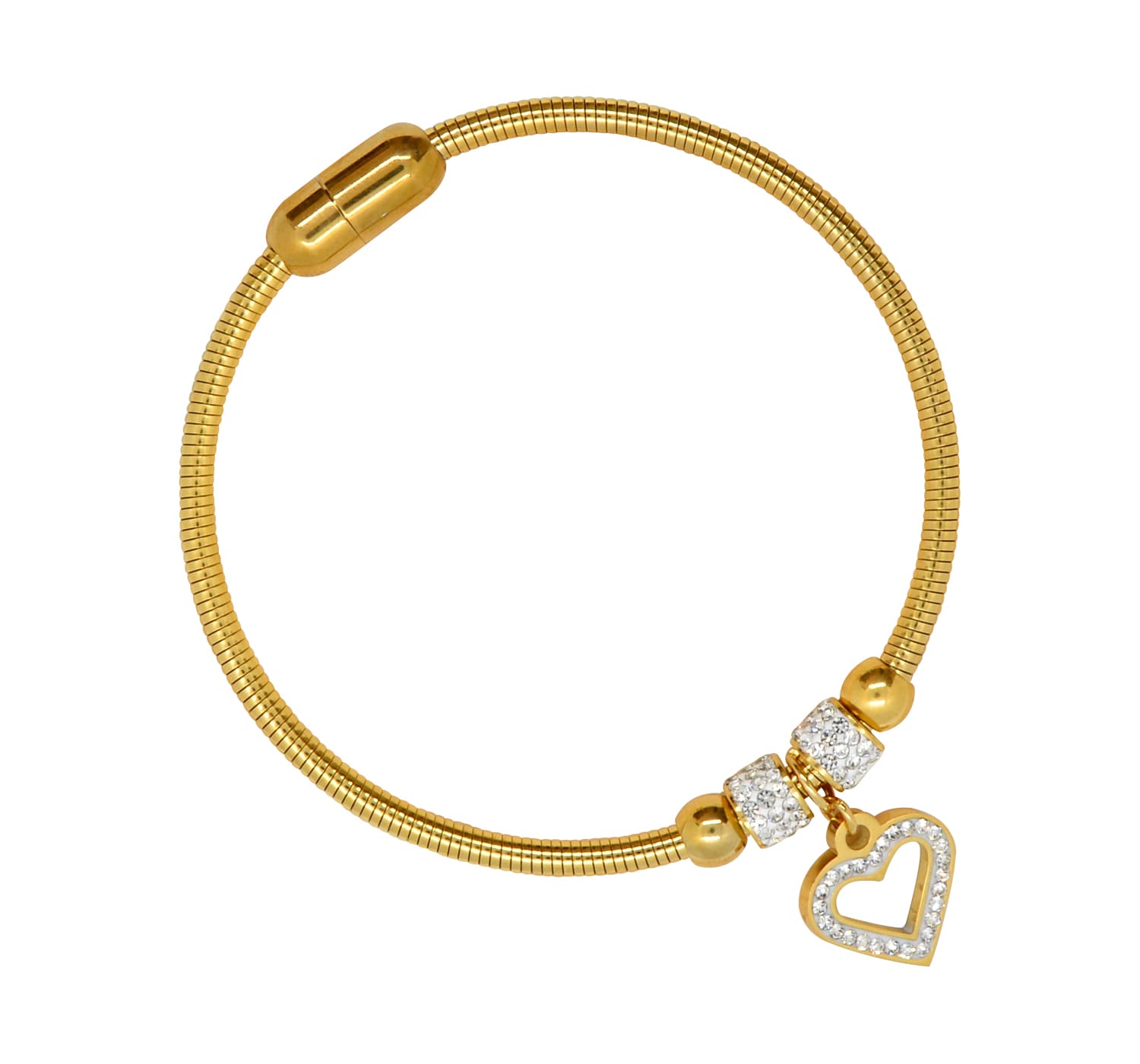 Eleganter, goldener Armschmuck mit Herzanhänger, Zirkonia-Steinen und Magnet-auf dem Bild sind die Zirkonia-Steine gut zu erkennen