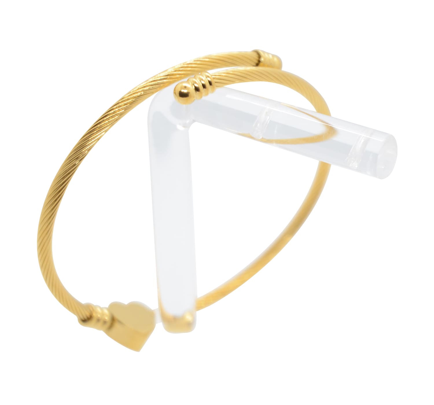 goldener, verstellbarer Damen-Armreifen mit Herz-Detail-auf dem Bild ist der Armreifen gut ersichtlich