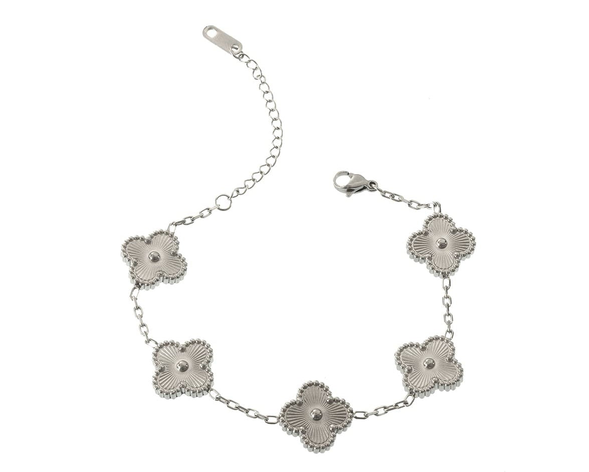 Armband in Guilloché Optik Silber: Kleeblätter mit Sonnenstrahlen-Muster