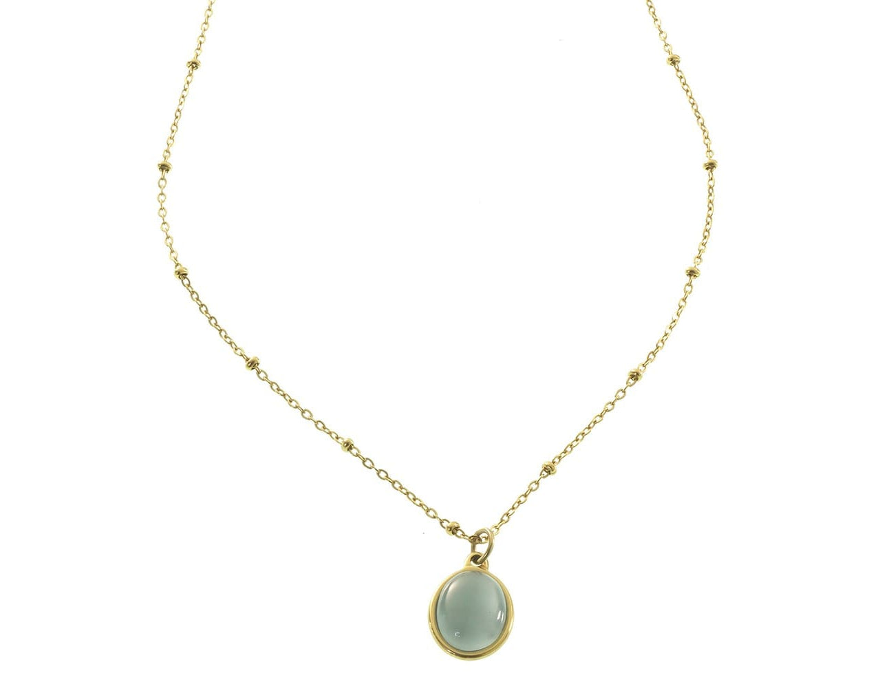 Goldene Halskette mit ovalem, hellblauem Stein in Chalcedon Optik, Modell Sky