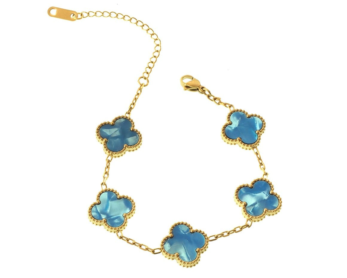 Goldenes Armband mit türkisen Kleeblättern, Modell Laguna